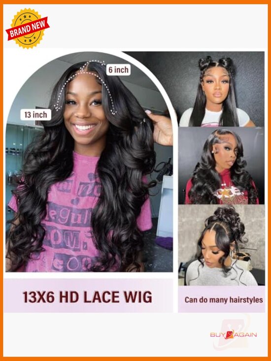 13x6 Body Wave Lace Front Wig HD Transparent Pre Plucked 200 Density 26in Human main image 6